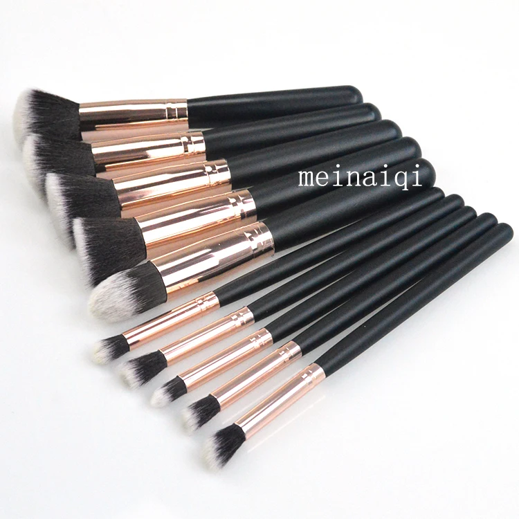 

Wholesale Private Label pink/black 10 pcs kabuki makeup brush Synthetic Makeup Brush Set, Pink,pearl white,black and gold colour