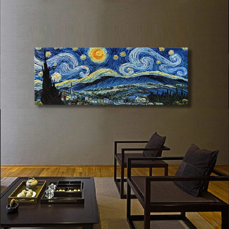 3D Impressão Famosa Pintura De Van Gogh Starry Sky para home goods wall art pintura da lona