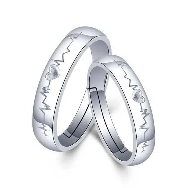 

2pcs Set Couple Ring Electrocardiogram Design Opening Wedding Rings Finger Circlet Women Men Fine Jewelry Girlfriend Lover