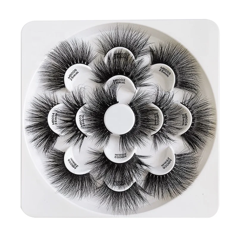 

2019 New Products ideal lash flower 7 pairs in flower pallet container 25mm eyelashes, Natural black
