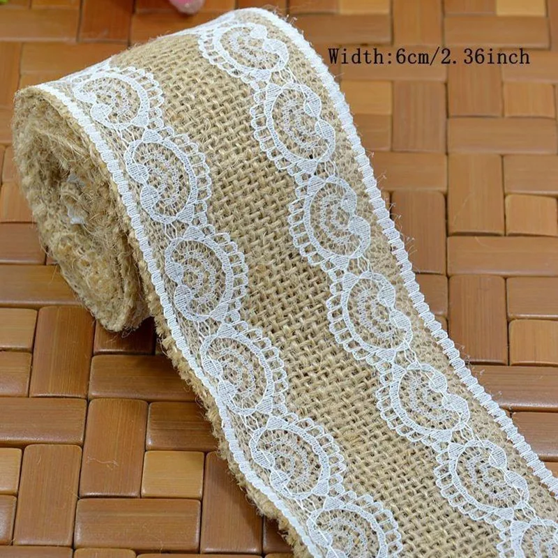 Lace Burlap Ribbons 2.4 Inch Burlap Ribbon Rolls With Jute Twine For