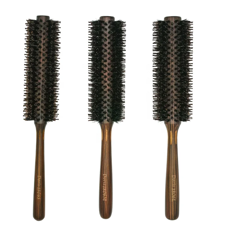 

High Quality Anti-Static Natural Boar Bristle and Nylon Pin Styling Wooden Round Hair Brush