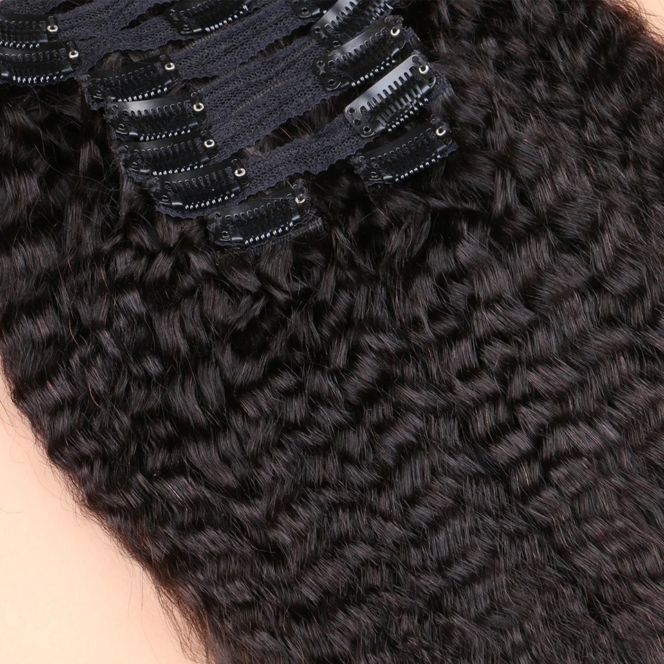 

Kinky Straight Clips In Human Hair Extensions Coarse Yaki Clip Ins 100% Brazilian Virgin Hair For Black Women