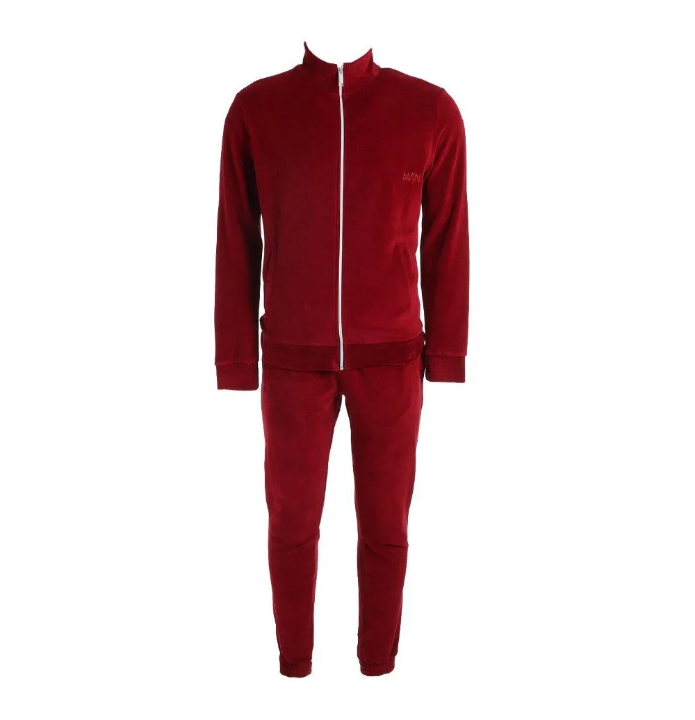 Red Blank Skinny Fit Velour Tracksuit Custom Running Velvet Velour