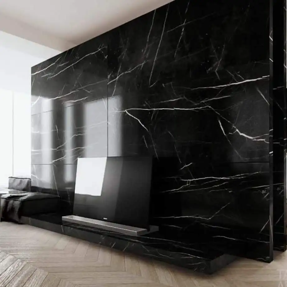 Honed surface black marquina marble slab