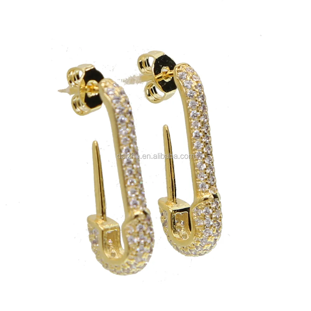 

fashion cz paved pin shape stud earring with mirco pave aaaa cz stone women wedding earring gift