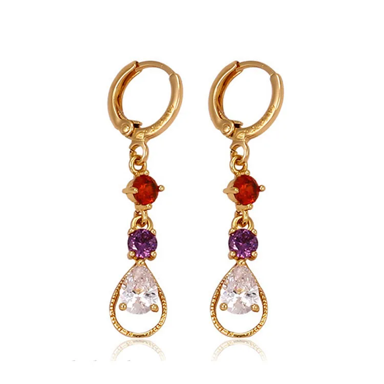 

28813 Fine jewelry gold earring 2021 new design ladies luxury elegant glass drop earring