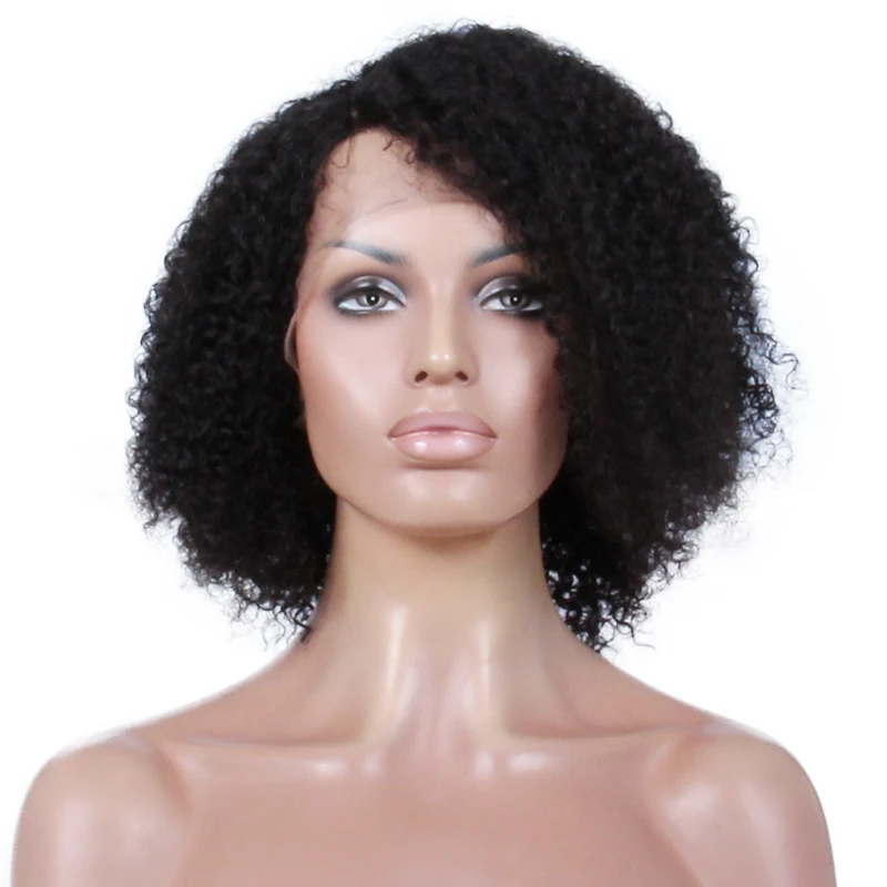 Premier Indian Remy Hair Side Part Natural Brown jerry curl afro style wig curly lace wig