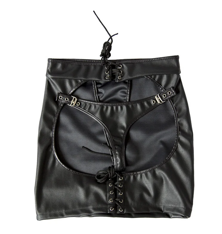 SM Queen Leather Mini Spanking Skirt Adjustable BDSM Bondage Open Hips ...