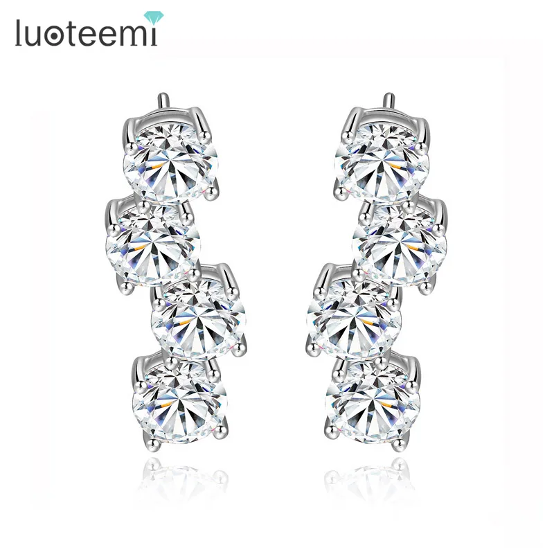 

LUOTEEMI Wholesale Female Brand Design Wedding Bridal Fashion Shining Clear Cubic Zircon Star Tennis Earrings