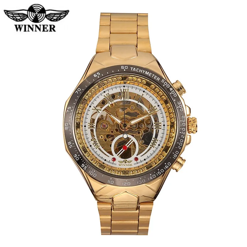 

WINNER new roma number sport design bezel golden watch mens top brand luxury montre homme clock men automatic skeleton watch, N/a
