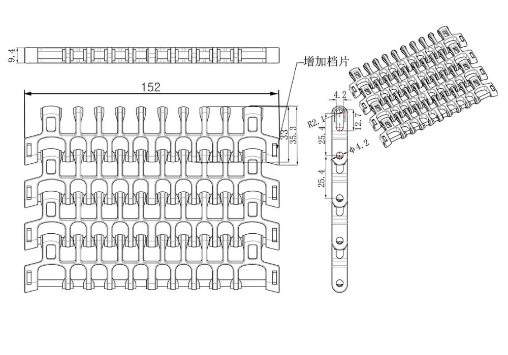 H610 POM food grade modular plastic conveyor belt price pitch 25.4 width152
