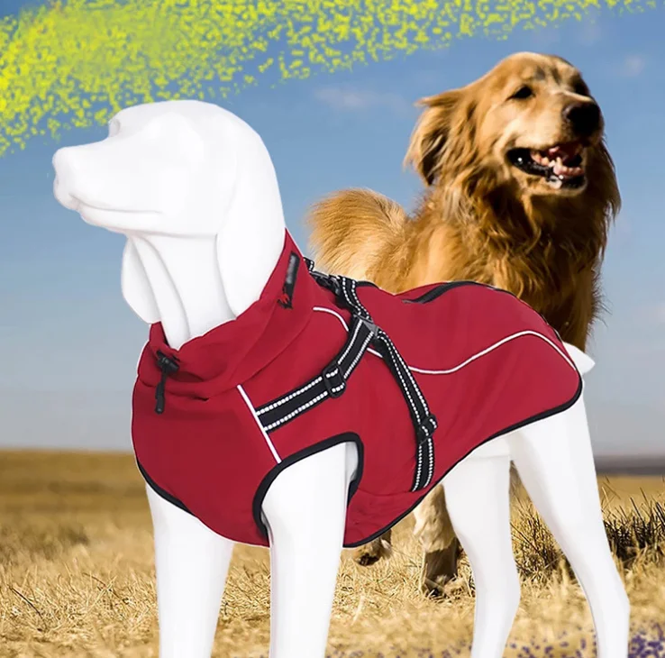 

2018 Winter new model pet clothes with D Ring leash lead large size dog reflective pet sweater, Red;black