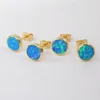 ZG0227 Round Shape Gold Plated Bezel Opal blue Stud Earrings Wholesale opal studs