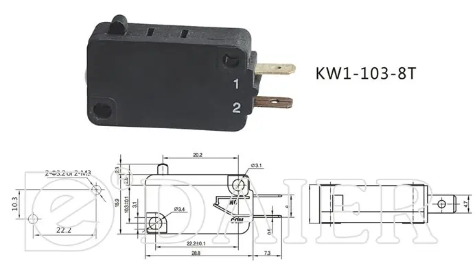 Micro Limit Switch with No Lever Electronic Micro Switch Push on Micro Switch SPST KW1-103-8T