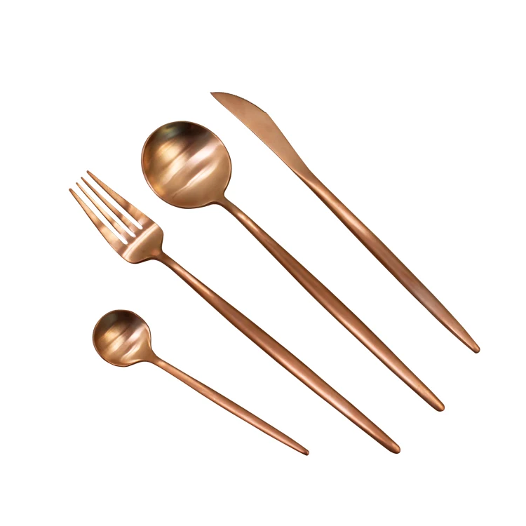 

18/8 Elegant star hotel/wedding stainless steel matte rose gold copper cutlery knife fork spoon flatware sets, Customized
