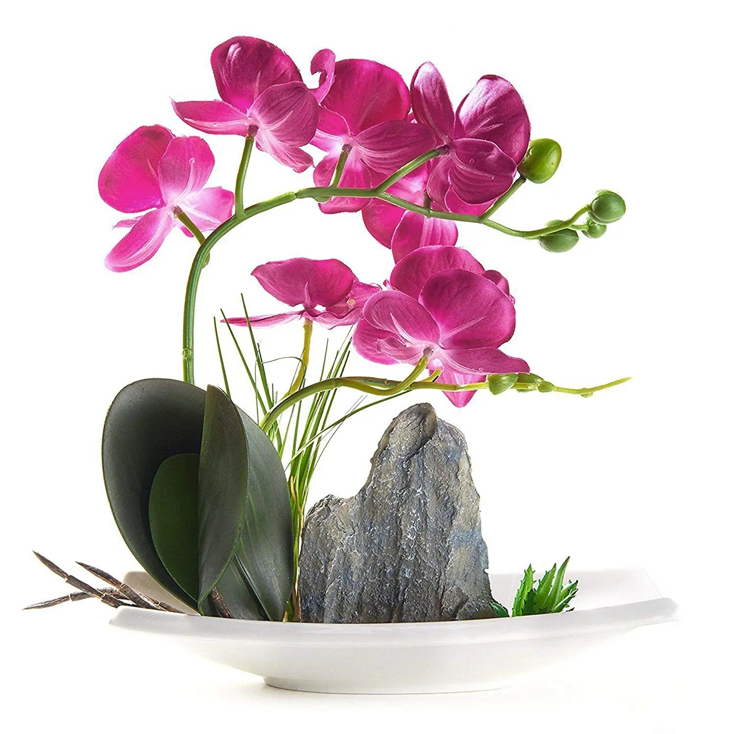 BeautiLife Blooming Orchid Artificial Flower Arrangements Blooming Flower Bonsai Rockery Series in vase for Home Wedding Party Office Dcoration