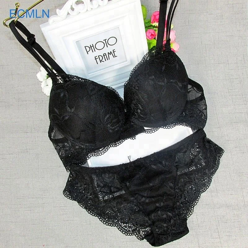 

Sexy Underwear Padded Three Quarters Cup Bra Panty Brief Set, Milk white;black;light purple;blue;winered