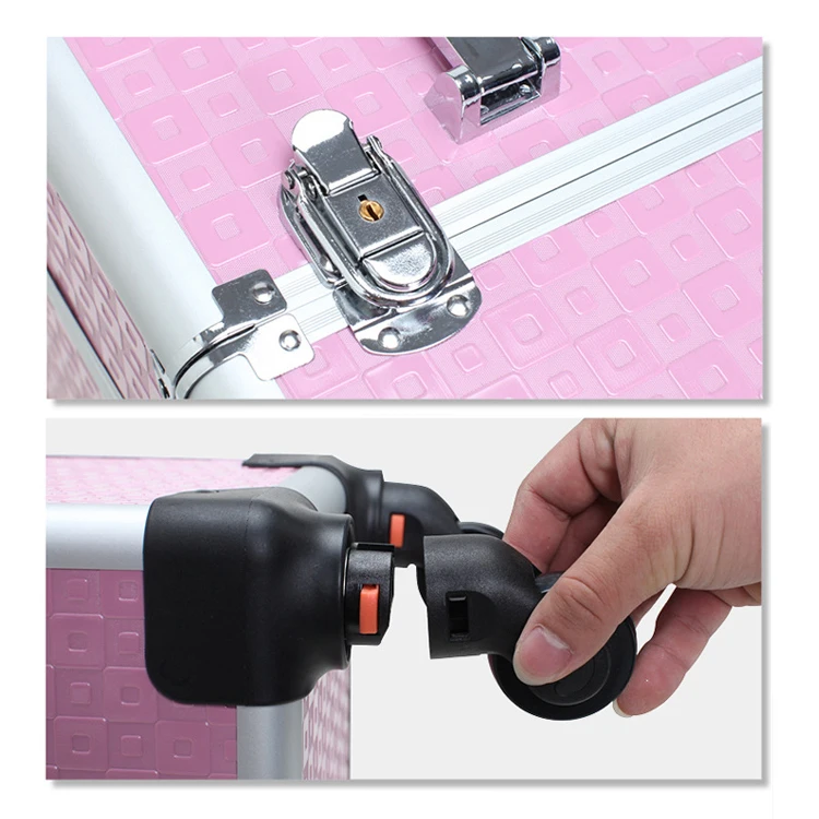 
wholesale Professional Portable Aluminum cosmetic vanity case trolley box makeup train case 