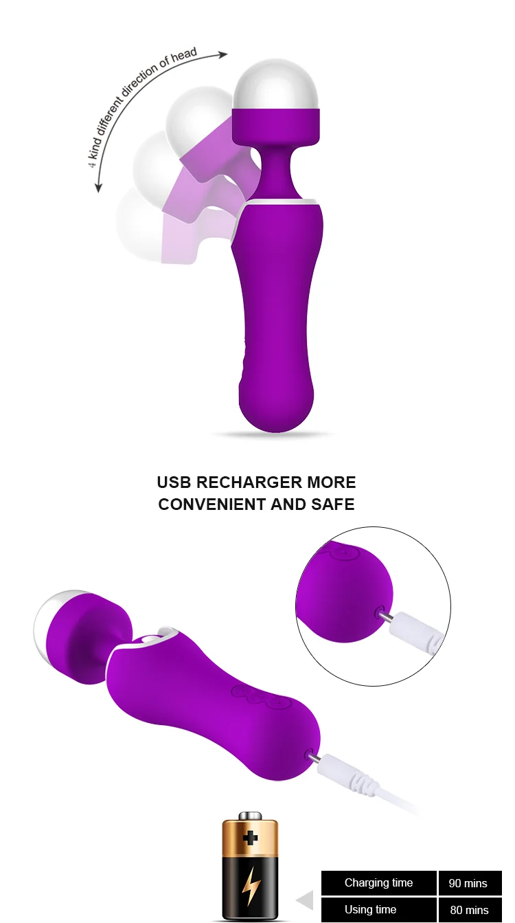 4 types vibrateur principal réglable de baguette magique de vagin de silicone de produits de sexe