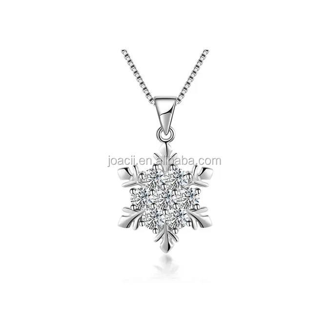 Joacii Big Zircon Stone Snow Shape Sterling Silver Necklace Pendant