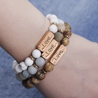 

New arrival high quality inspirational engraved love beaded bracelet 8mm natural stone stretch bracelets