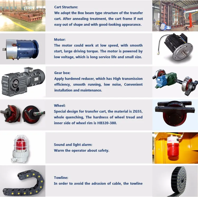 10t rail electric transfer cart for transfer steel pipe, billets , ladle and coil
