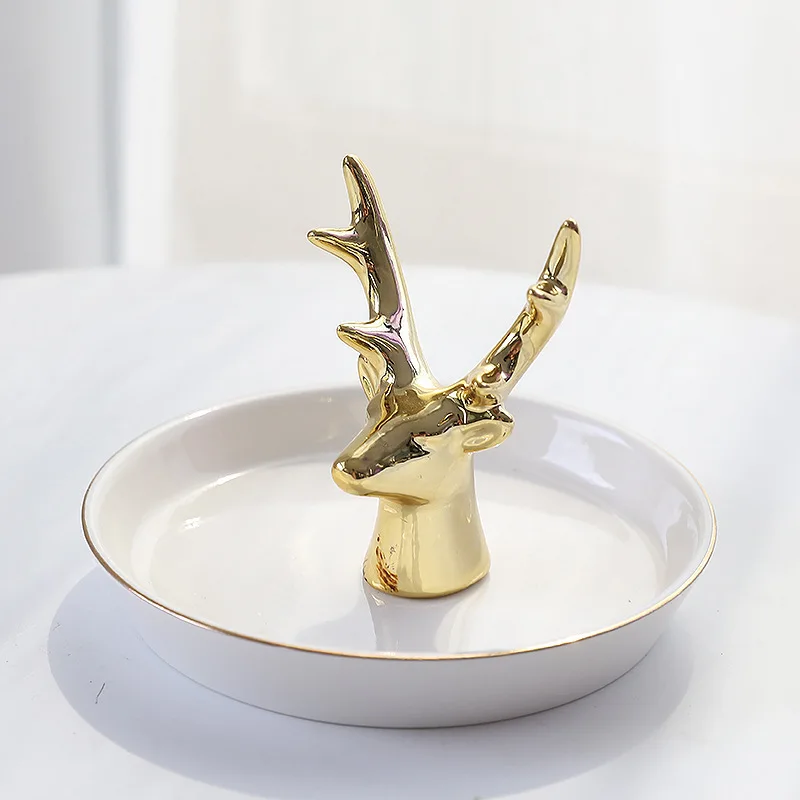 

Ceramic Gold Trinket Dish with 3D Animal Marble Jewelry Stand Dessert Plate