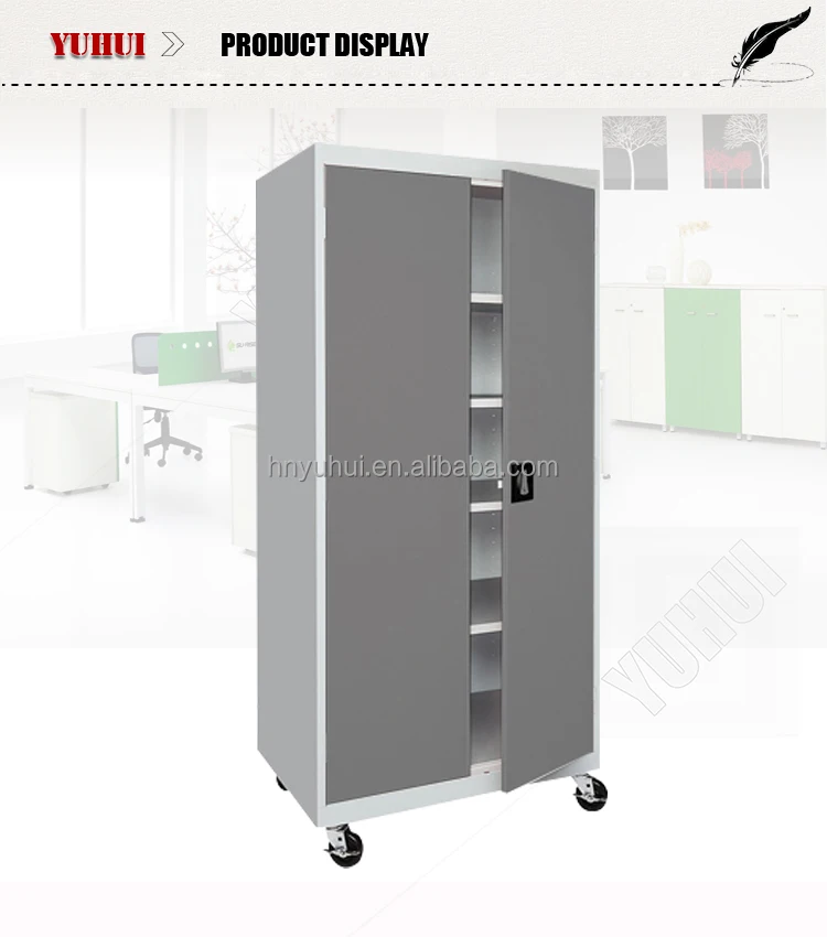 cold rolled steel wardrobe with casters / metal wardrobe with shelves and casters