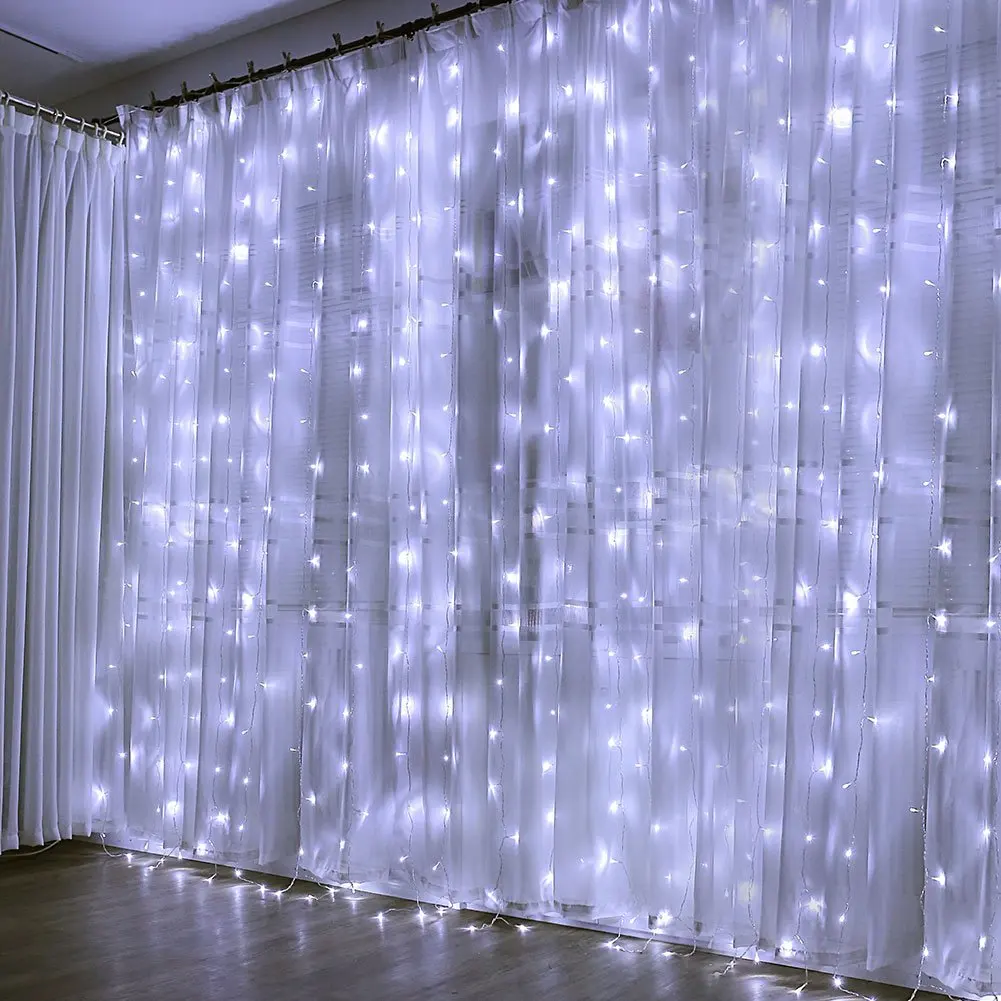 LED Mini Clear Light String Waterproof 3 Meters x 3 Meters 300 LEDs Christmas Curtain Lights