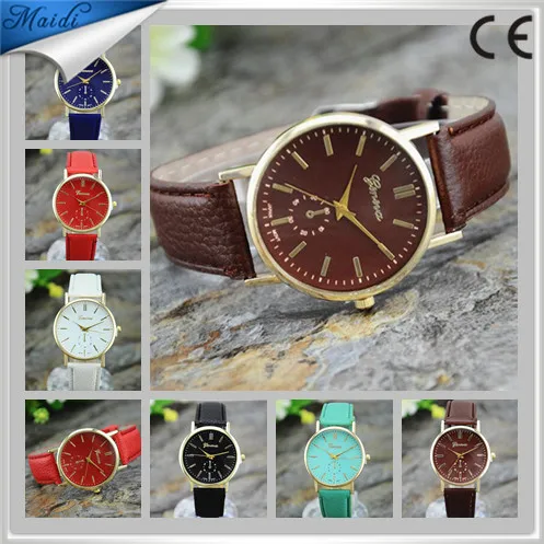 

Free shipping relojes mujer 2015 Top Recommend Analog Quartz Vogue Geneva WristWatch Unisex Leather Band Watches GW007, 3 different colors as picture