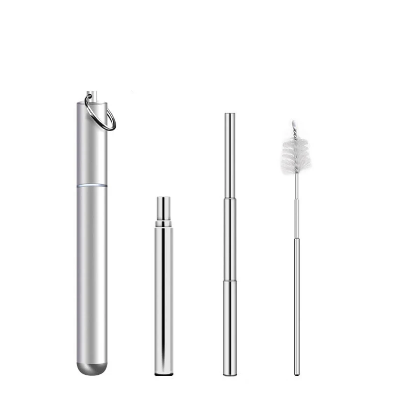 

Wholesale Amazon Best Seller 2019 Portable Reusable Collapsible Drinking Straws Telescopic Stainless Steel Metal Straw with Case, Silver