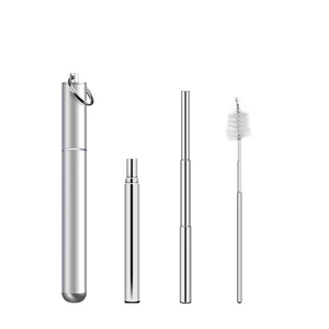 Image of Wholesale Amazon Best Seller 2019 Portable Reusable Collapsible Drinking Straws Telescopic Stainless Steel Metal Straw with Case