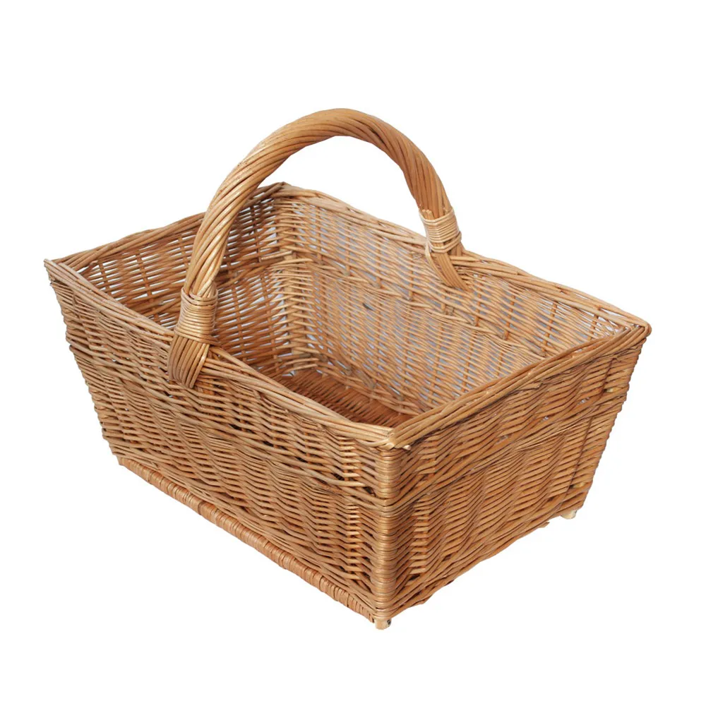 带把手的古典风格长方形柳条篮子