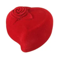 

Wholesale Red Heart Shape Velvet Ring Box Engagement Wedding Jewelry Boxes Rose Flower Design Gifts Holder for Lover