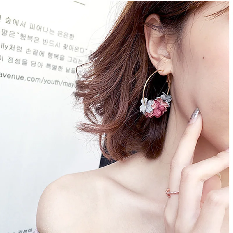 

Elegant Rose Fabric Flower Drop Earrings For Women 2019, Picture