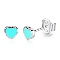 

Fashion 925 Sterling Silver Earrings Blue Enamel Lucky Love Heart Stud Earrings For Women Fashion Jewelry Accessories