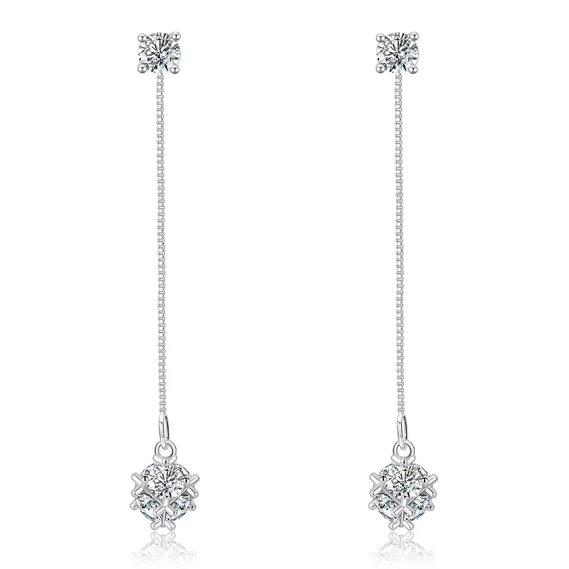 Earring Manufacturer Long Tassel Zircon Stud Earring Sexy Crystal Ball Ear rings In Silver Jewelry Female