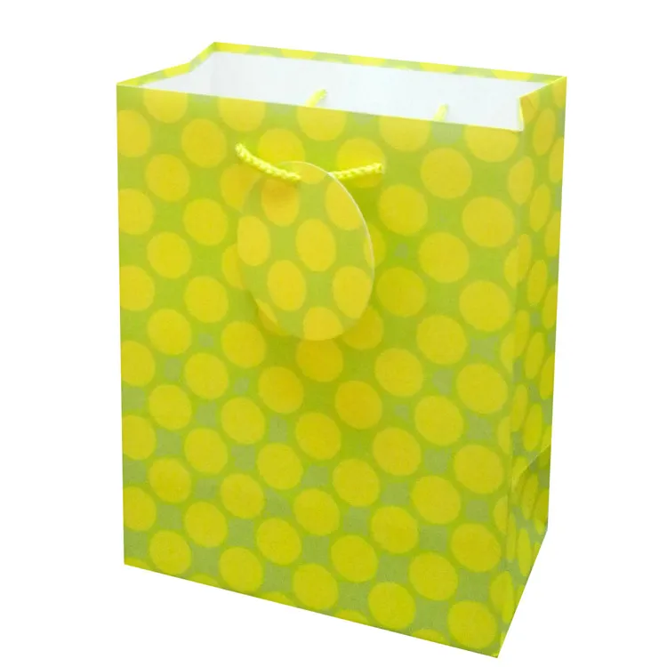 Best Sale Green Purple Dots Hot Stamping Christmas Paper Bag With Cotton Handle
