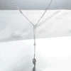 Simple Fashion Silver Plated Thin Long Sweater Chain White Crystal Tassel lady Necklace For Gift