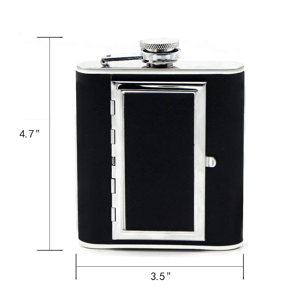 

Stainless Steel Hip Flask Leak-proof Hidden Flask with Cigarette Case and Leather Wrapped Cover Including a Funnel, Customized color