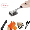 All In One Pcs Stainless Steel Grill Cleaning Brush Silicone Glove Food Tong Claw Grill Mat BBQ Tool Set