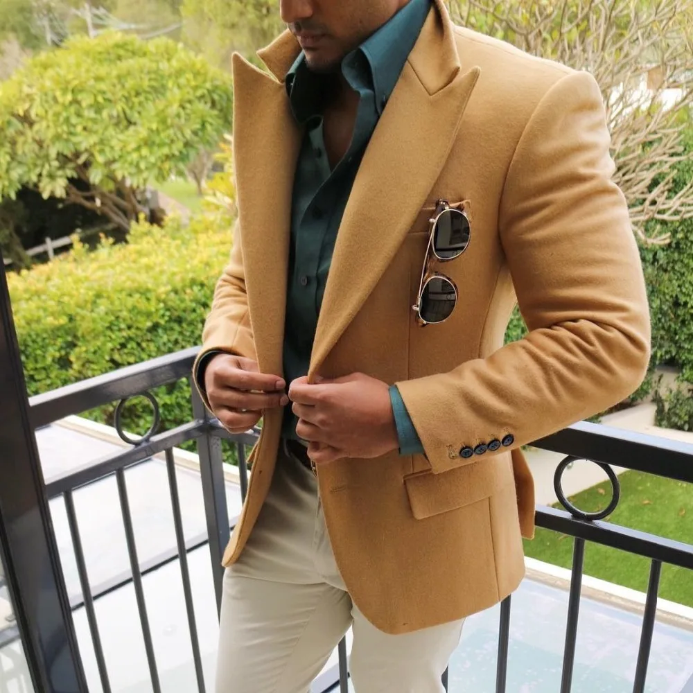 

Men's Tweed Winter Lapel Slim Suit Groom Prom Casual Blazer, Brown