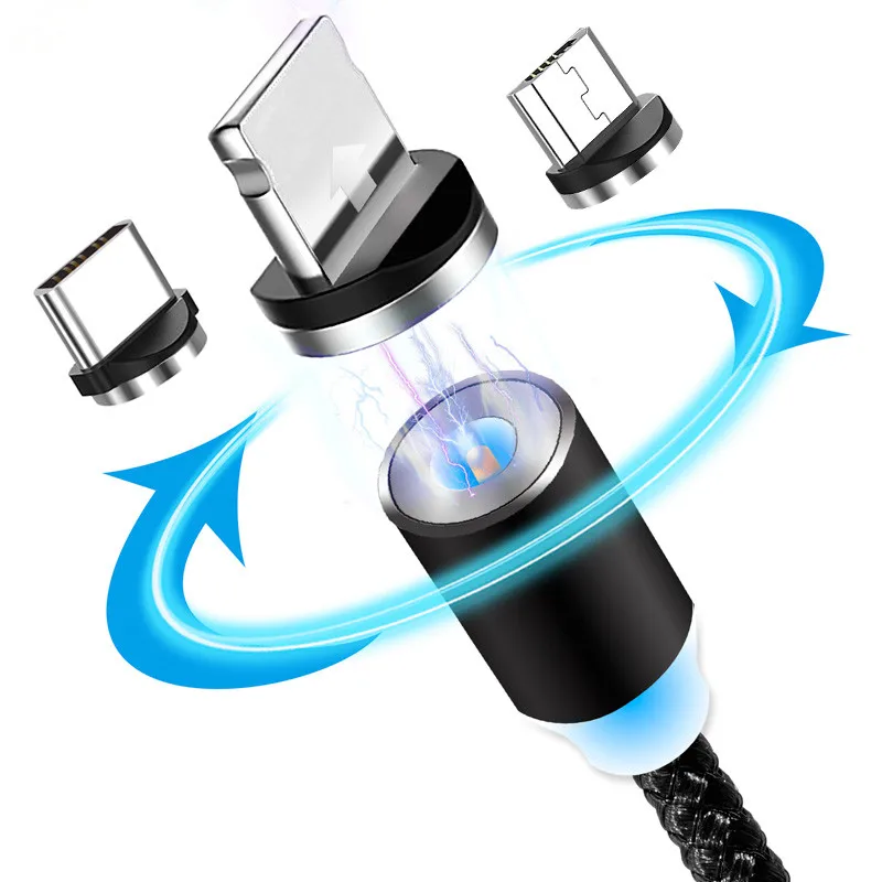 

3 in 1 Fast Magnet Charge Cable LED Lighting 8 Pin Micro USB Type C For iPhone X 7 8 6 Xiaomi 4 Magnetic Charging Cables, Multi colors