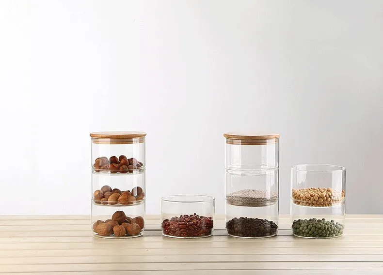 Space Saving Glass Canisters Set Food Storage Jar Containers With