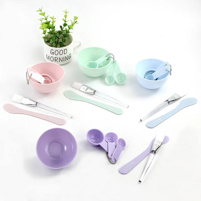

New DIY Colorful Beauty Cosmetics Tool Silica Gel Face Mask Bowl Set With Makeup Brushes, 4 colors