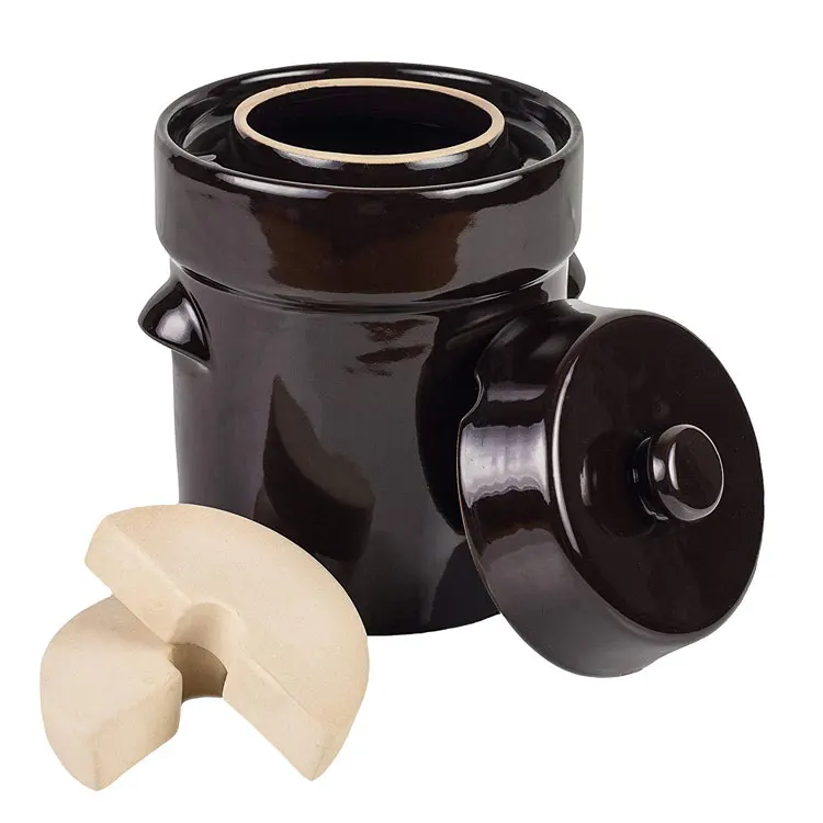 Ceramic Fermentation Crock Pot with weights with lid