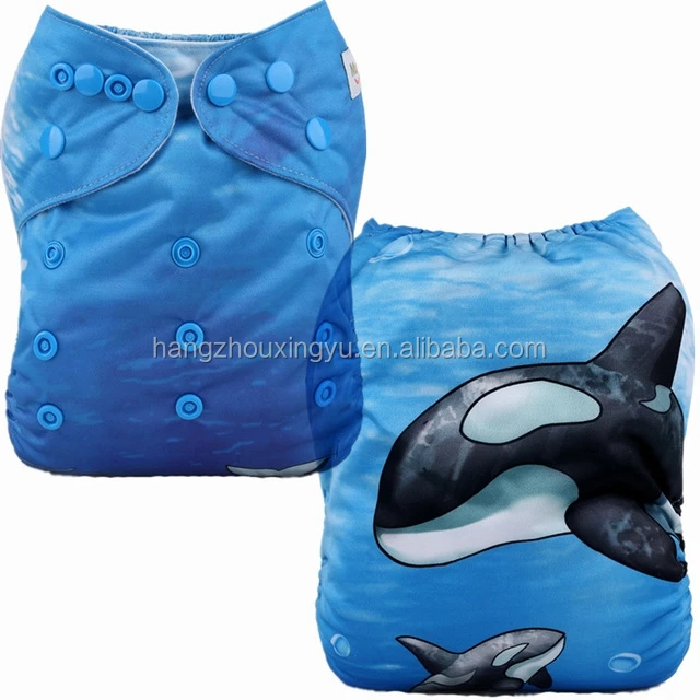 

Mumsbest Custom Positioning Digital Marine Whale Print Baby Cloth Diaper Pocket Reusable Diapers, Many colors for your choice