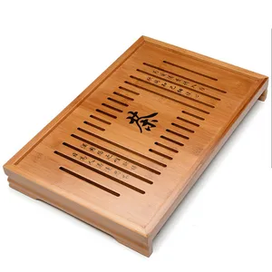 Image of Gongfu tea tray set drawer type drain Chinese bamboo tea tray solid wood storage wooden serving tray