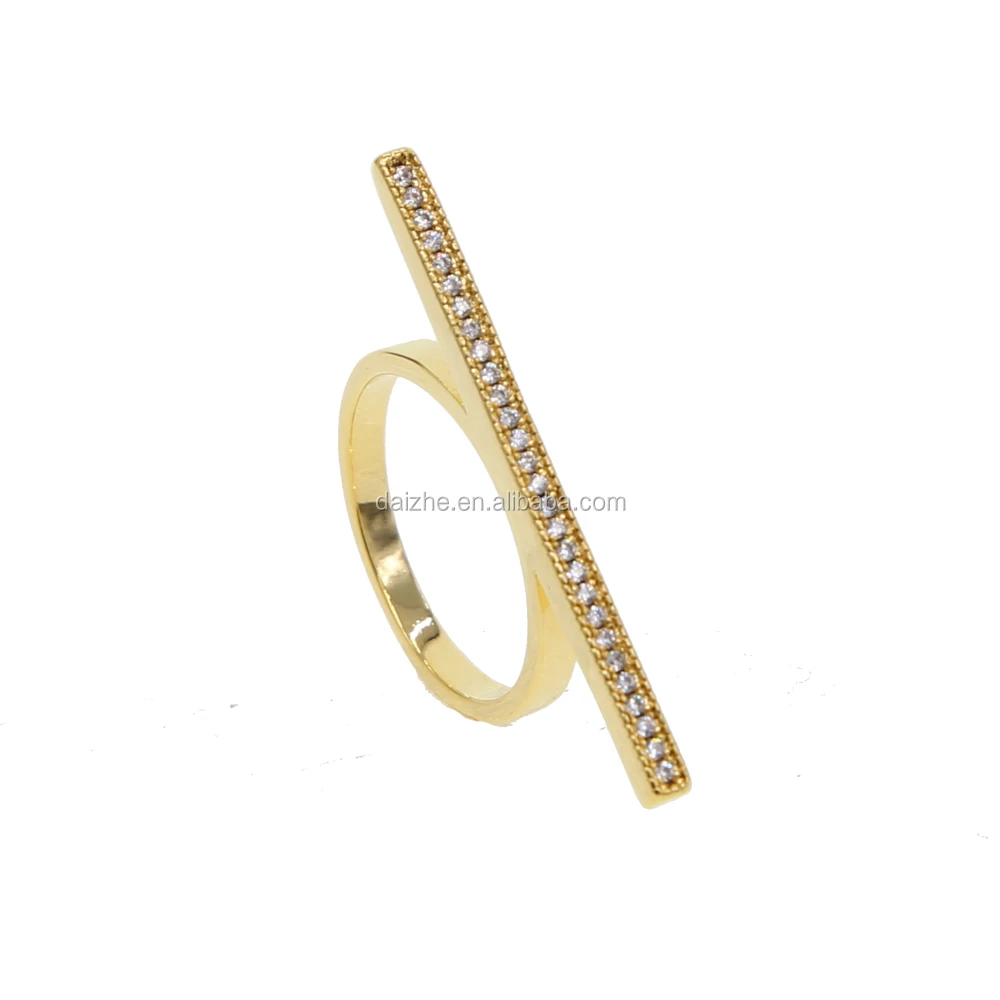 

2021 wholesale factory price gold filled bar rings with cz paved ladise tiny band gold stack finger rings